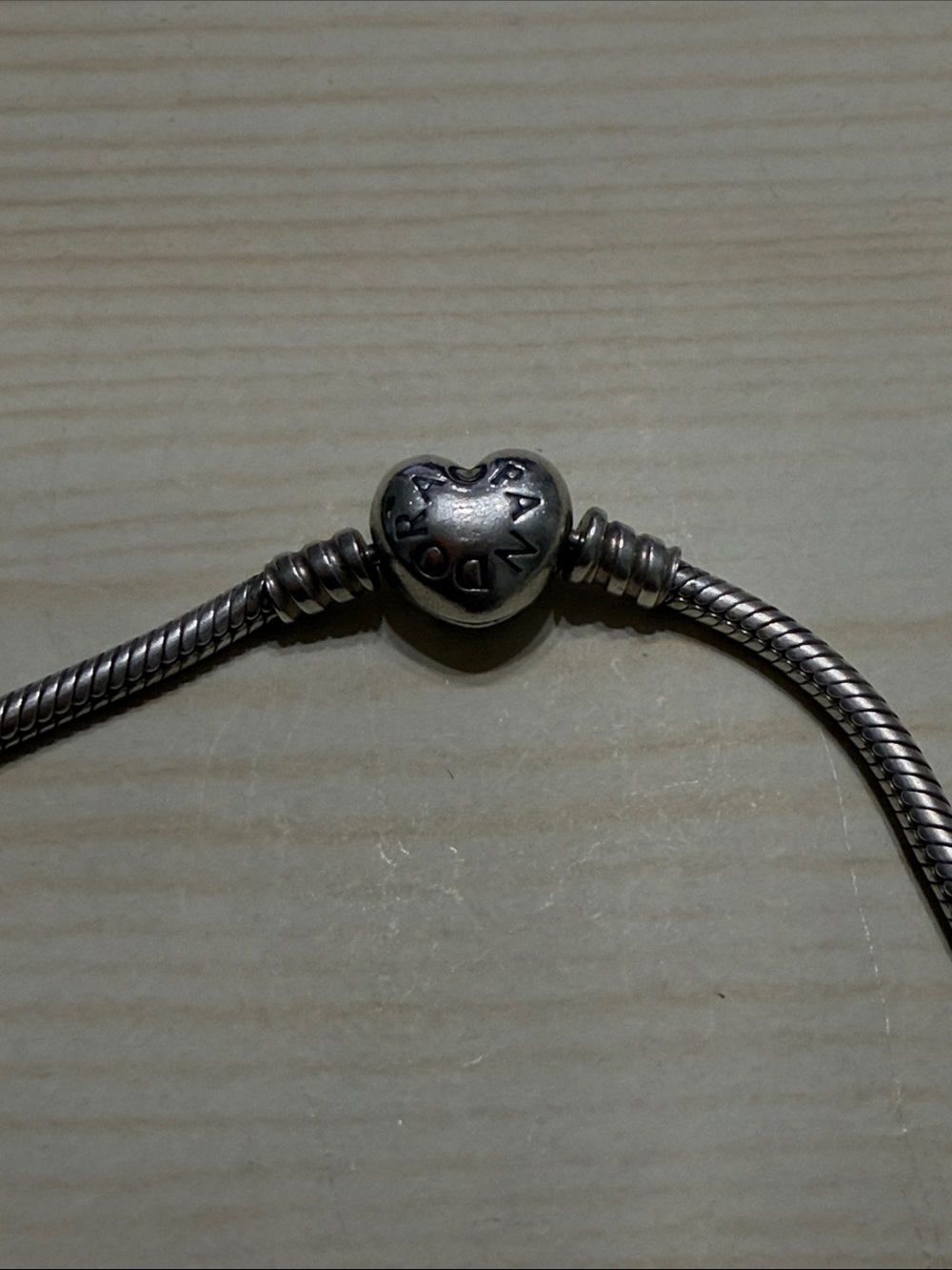 Pandora Sterling Silver Heart Charm Snake Chain Bracelet - Picture 2 of 4